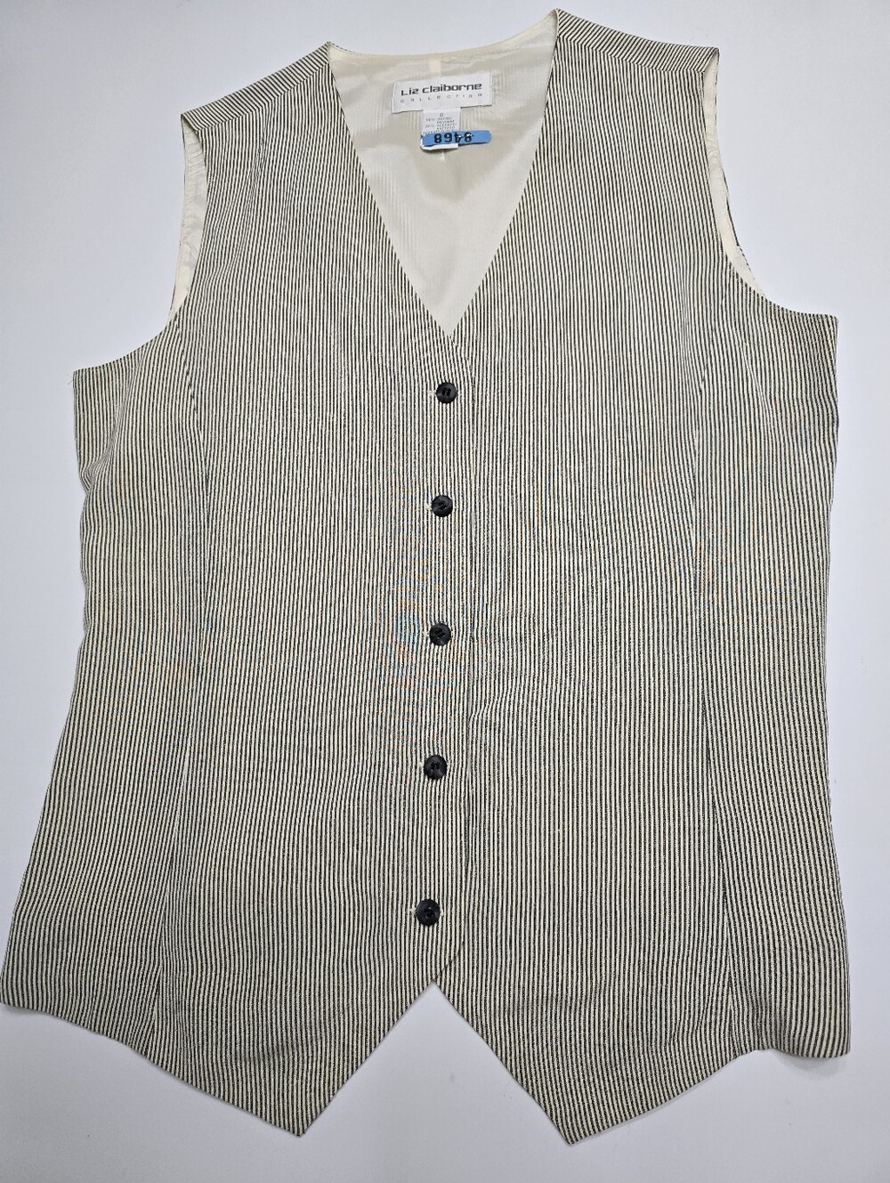 Liz Claiborne Black & Cream Pinstripe Button Vest
